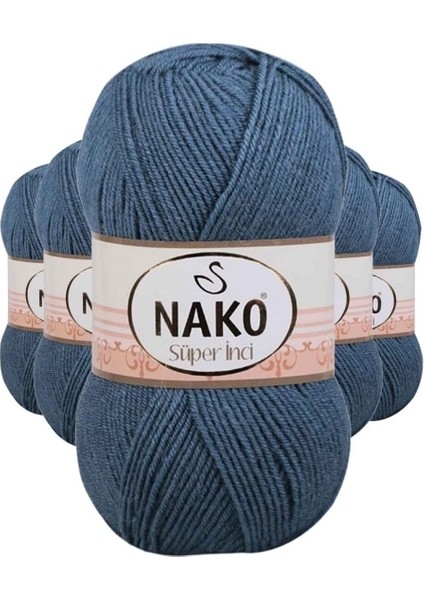 5 Adet Süper Inci El Örgü Ipi 100 gr Fırtına Mavi 185