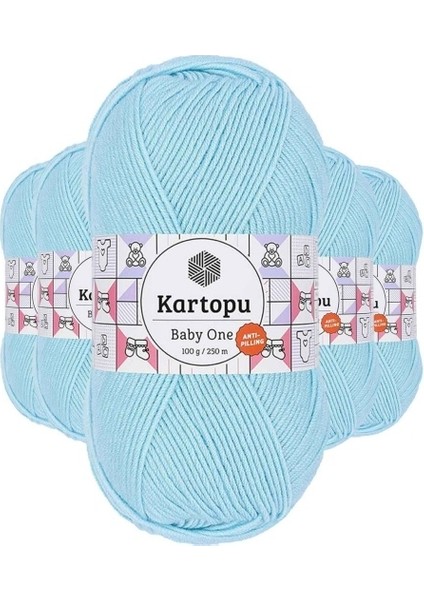 5 Adet Baby One Tüylenmeyen El Örgü Ipi Yünü Gök Mavi K502