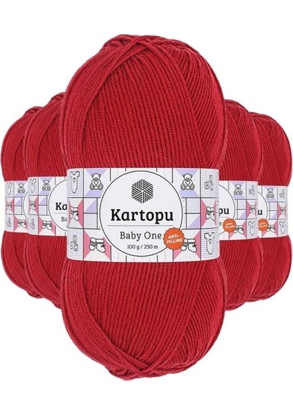 5 Adet Baby One Tüylenmeyen El Örgü Ipi Yünü Kırmızı K125