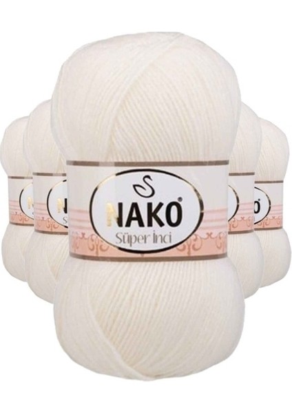 5 Adet Süper Inci El Örgü Ipi 100 gr Ekru 300
