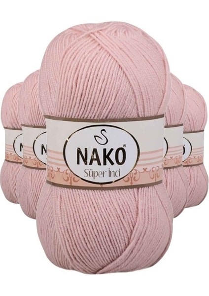 5 Adet Süper Inci El Örgü Ipi 100 gr Açık Pudra 1479