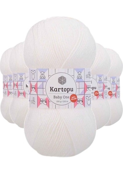 5 Adet Baby One Tüylenmeyen El Örgü Ipi Yünü Kar Beyaz K010