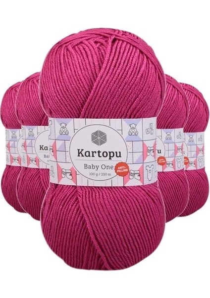 5 Adet Baby One Tüylenmeyen El Örgü Ipi Yünü Fuşya K245