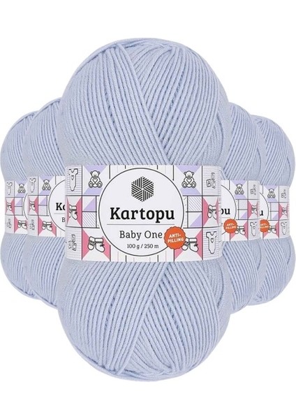 5 Adet Baby One Tüylenmeyen El Örgü Ipi Yünü Buz Mavi K580