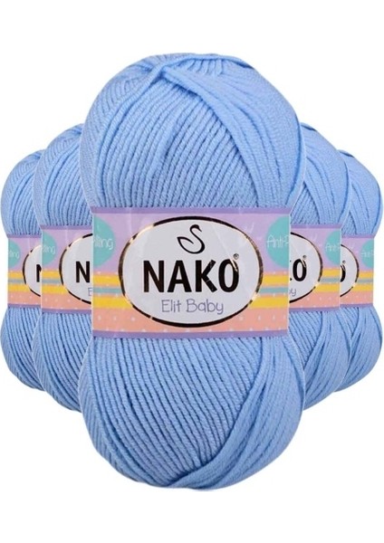 5 Adet Elite Baby El Örgü Ipi Tüylenmeyen Bebek Yünü Mavi 10305