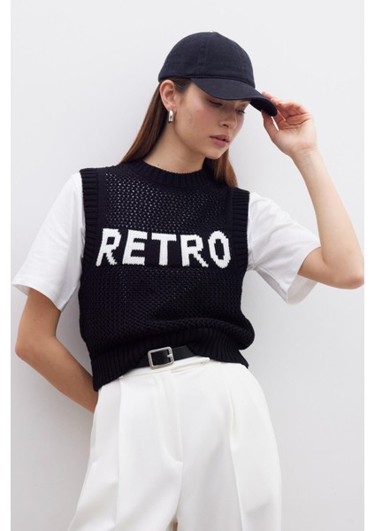 Ince Örgülü Triko Süveter Siyah