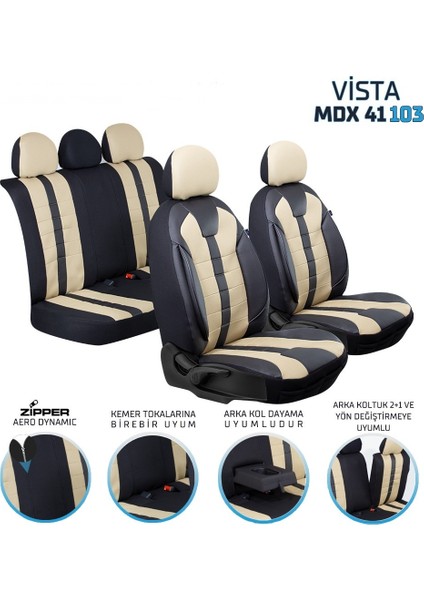 mitsubishi Colt Uyumlu Lüx Deri Detaylı Oto Koltuk Kılıfı Ön Arka Takım Vista Model Siyah Bej Sc