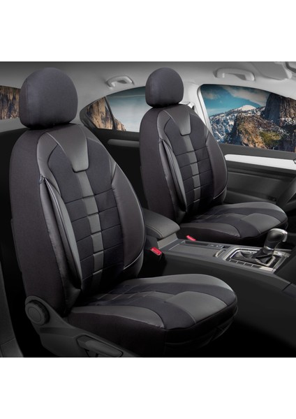 Nissan x Trail Uyumlu Deri Detaylı Oto Koltuk Kılıfı Ön Arka Takım Vista Model Siyah Sc