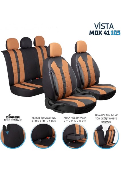 chevrolet Cruze Hb Uyumlu Lüx Deri Detaylı Oto Koltuk Kılıfı Ön Arka Takım Vista Model Siyah Tarçın Sc fiyatları
