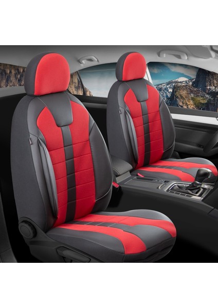 ford Fusion Uyumlu Lüx Deri Detaylı Oto Koltuk Kılıfı Ön Arka Takım Vista Model Siyah Kırmızı Sc