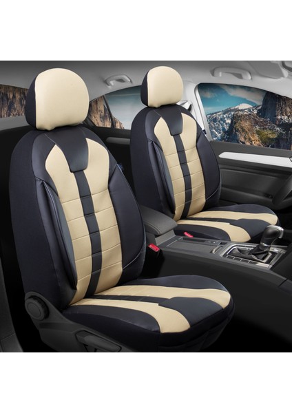 ford Fusion Uyumlu Lüx Deri Detaylı Oto Koltuk Kılıfı Ön Arka Takım Vista Model Siyah Bej Sc