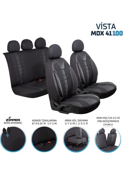 Jeep Compas Uyumlu Deri Detaylı Oto Koltuk Kılıfı Ön Arka Takım Vista Model Siyah Sc