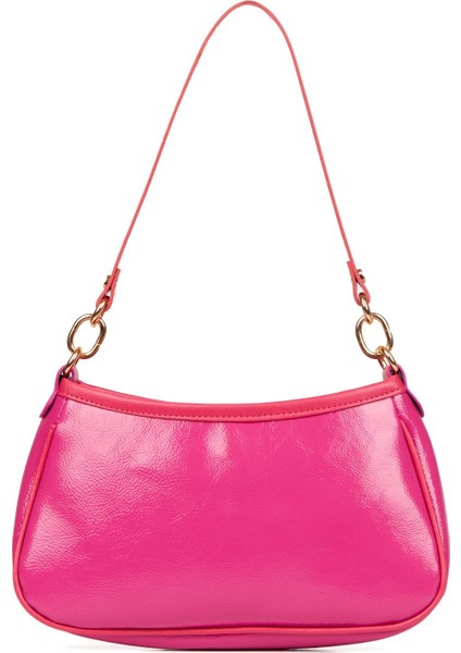 Pembe Vegan Deri Çapraz Omuz ve El Çantası Baget Mini Kadın Kol Çantası