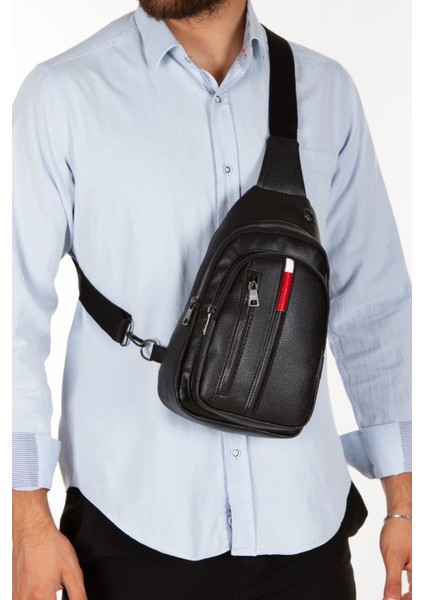 Deri Usd Kulaklık Çıkışlı Çapraz Bady Bag Göğüs Ve Omuz Çantası newpolo132 - Siyah