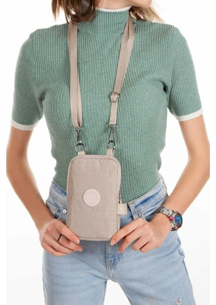 Kadın Krinkıl Kumaş Telefonluk Günlük Cüzdan ve Omuz Çantası newpolo124 - Bej fiyatları