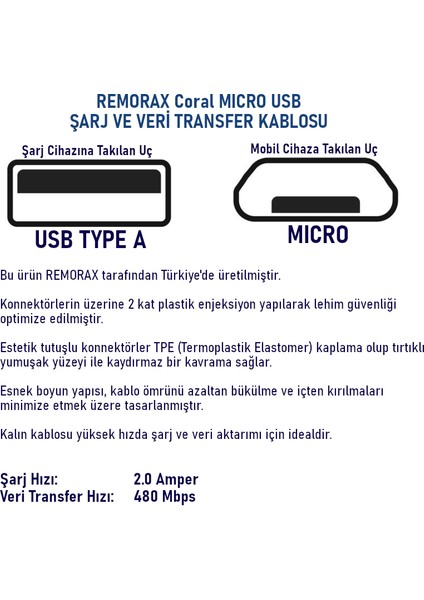 Coral Micro USB Kablo, 2.0A, 120 Cm, Siyah/siyah indirimleri