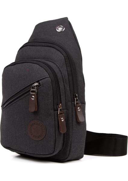 Siyah Unisex Çok Gözlü Çapraz Göğüs Çantası