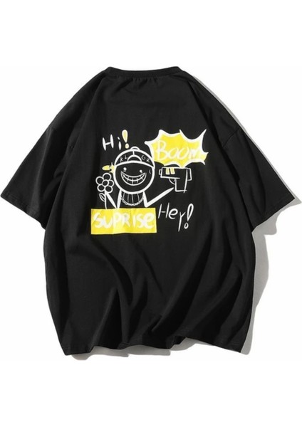 KİDS FACE Hi Suprise Sırt Baskılı Pamuk Oversize Sokak Stili Erkek Çocuk T-Shırt