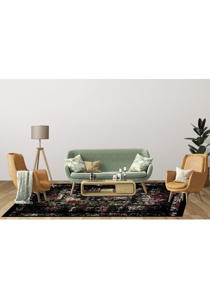 Klasik Siyah Dijital Baskılı Makinede Yıkanabilir Kaymaz Taban Saçaklı Halı Hk004 fiyatları