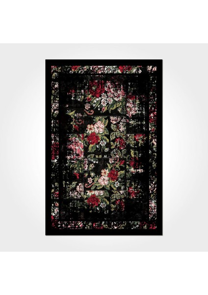 Klasik Siyah Dijital Baskılı Makinede Yıkanabilir Kaymaz Taban Saçaklı Halı Hk004 indirimleri