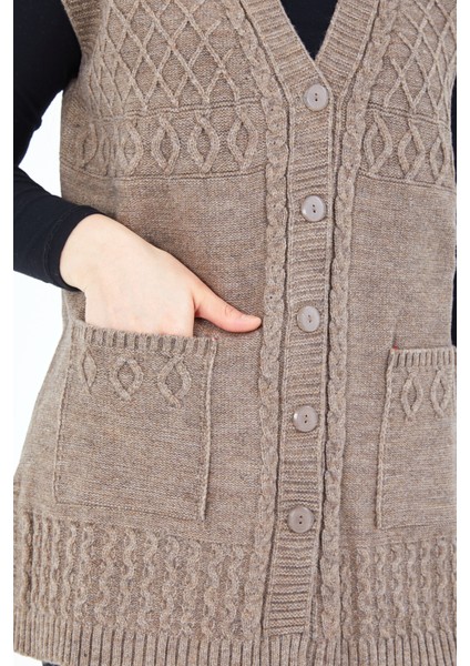 Kadın Vizon Düğmeli Cepli Anne Yün Yelek modelleri