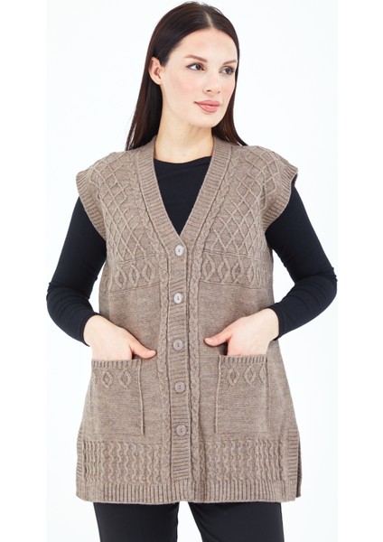 Kadın Vizon Düğmeli Cepli Anne Yün Yelek fiyatları