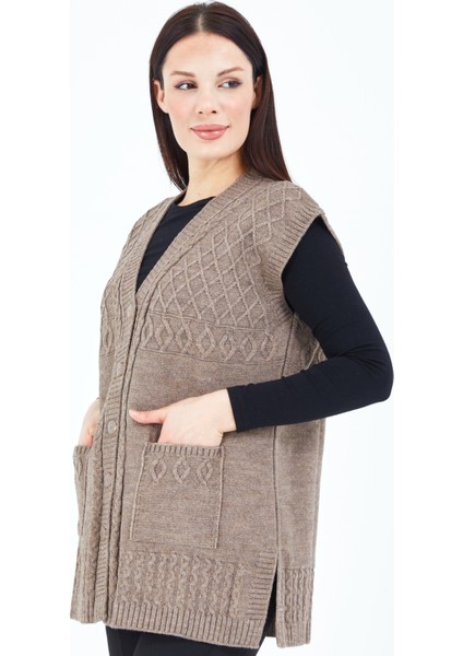 Kadın Vizon Düğmeli Cepli Anne Yün Yelek fırsatları