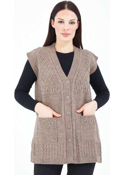 Kadın Vizon Düğmeli Cepli Anne Yün Yelek indirimleri