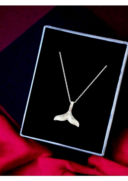 Alâ Silver Jewellery Balık Kuyruğu Çift Taraflı Beyaz Taşlı Tasarım 925 Ayar Gümüş Kolye