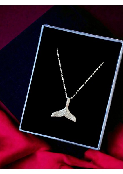 Alâ Silver Jewellery Balık Kuyruğu Çift Taraflı Beyaz Taşlı Tasarım 925 Ayar Gümüş Kolye fiyatları