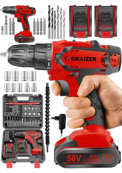 Tekno Trust 48 Volt Germany Technology Hybrid 58 V 5 Ah Darbeli Çift Akülü Vidalama Metal Şanzuman Şarjlı Matka