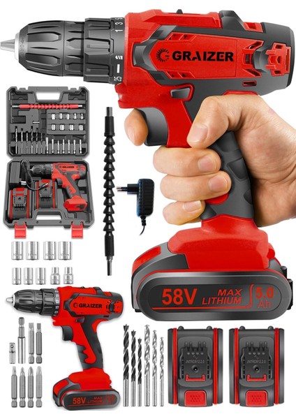 Tekno Trust 48 Volt Germany Technology Hybrid 58 V 5 Ah Darbeli Çift Akülü Vidalama Metal Şanzuman Şarjlı Matka