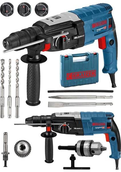 Alman 3000 Watt Kırıcı Delici Hilti Matkap Metal Şanzumanlı ++ 5 Adet Uç ++Yedek Mandren