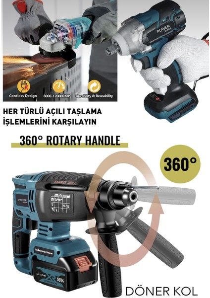 Tekno Trust Anahtarlı Profesyonel 4'lü Set 2-26 Şarjlı Hilti-Şarjlı TAŞLAMA-13MM Şarjlı Darbeli Matkap- Darbeli