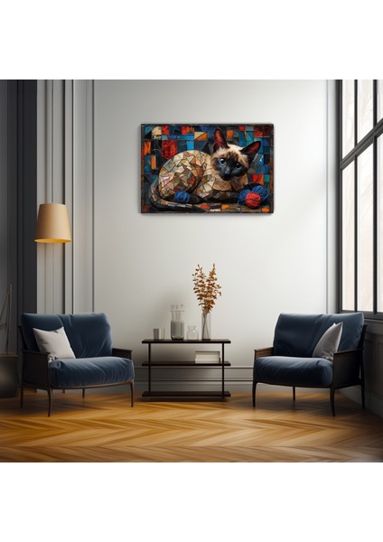 Mozaik Kedi Kanvas Duvar Tablosu - Ev Salon Mutfak Bebek - Çocuk- Yatak Odası Dekorasyonu