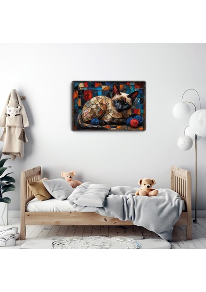 Mozaik Kedi Kanvas Duvar Tablosu - Ev Salon Mutfak Bebek - Çocuk- Yatak Odası Dekorasyonu
