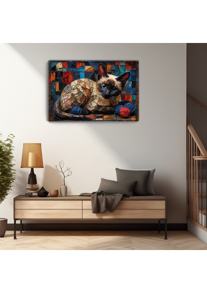 Mozaik Kedi Kanvas Duvar Tablosu - Ev Salon Mutfak Bebek - Çocuk- Yatak Odası Dekorasyonu