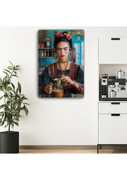 Frida Kahlo Kahvesi Kanvas Duvar Tablosu - Kahve Köşesi  - Mutfak Dekorasyonu - Coffee