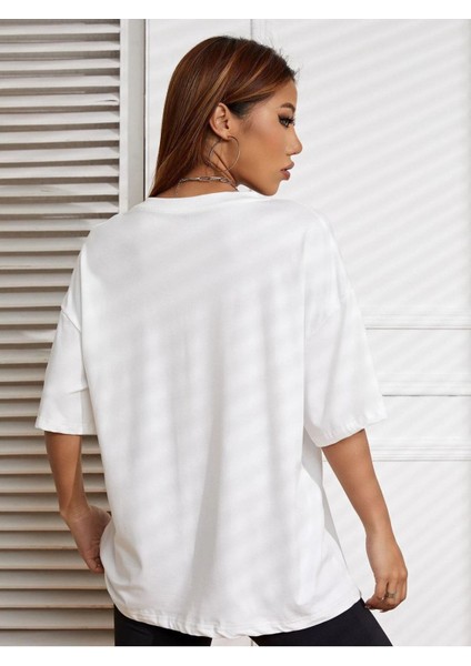 Sevimli Dinozor Baskılı Oversize Tshırt