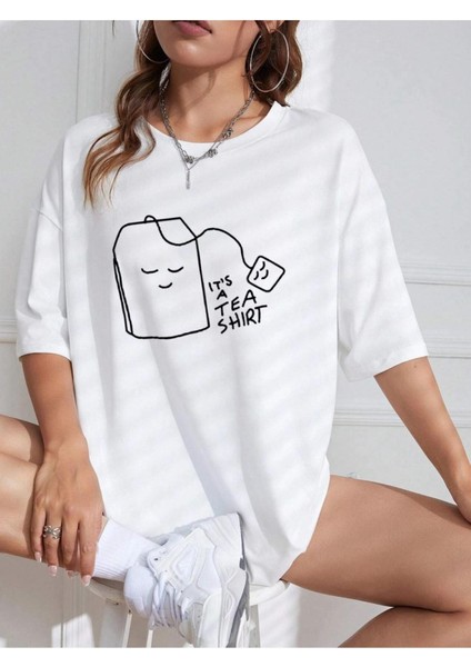 Tea Baskılı Oversize Tshırt