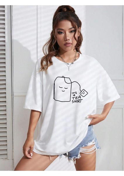 Tea Baskılı Oversize Tshırt modelleri