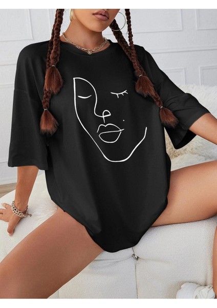 Soyut Kadın Baskılı Oversize Tshırt modelleri