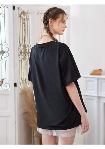 Pembe Anime Baskılı Oversize Tshırt modelleri