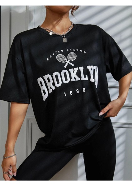 Brooklyn Baskılı Oversize Tshırt