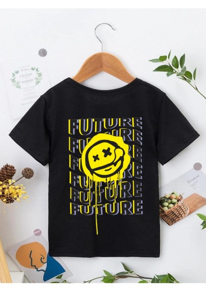 Rahat Kalıp Pamuklu Baskılı Siyah Çocuk T-Shirt fiyatları