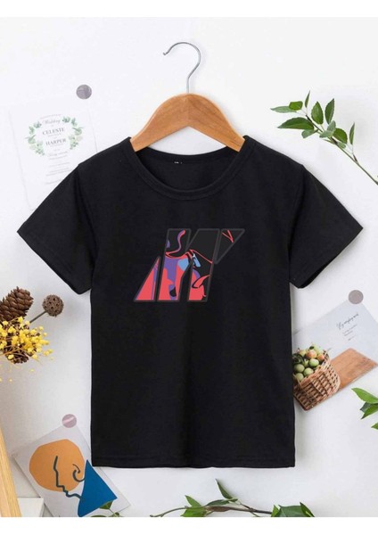 Rahat Kalıp Pamuklu Baskılı Siyah Çocuk T-Shirt