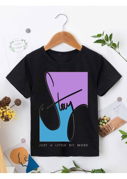 Rahat Kalıp Pamuklu Baskılı Siyah Çocuk T-Shirt