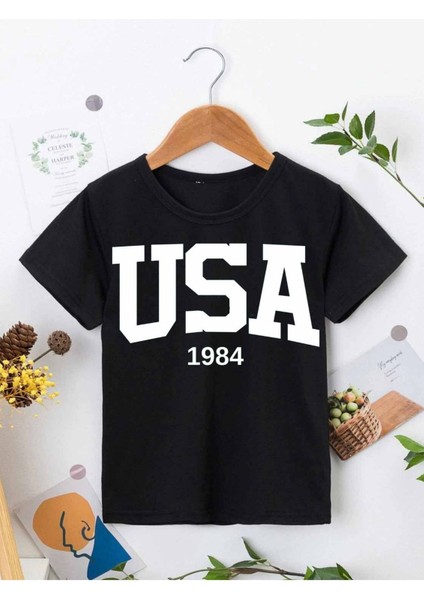 Rahat Kalıp Pamuklu Baskılı Siyah Çocuk T-Shirt