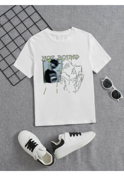 Rahat Kalıp Pamuklu Baskılı Beyaz Çocuk T-Shirt