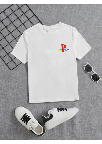 Rahat Kalıp Pamuklu Baskılı Beyaz Çocuk T-Shirt